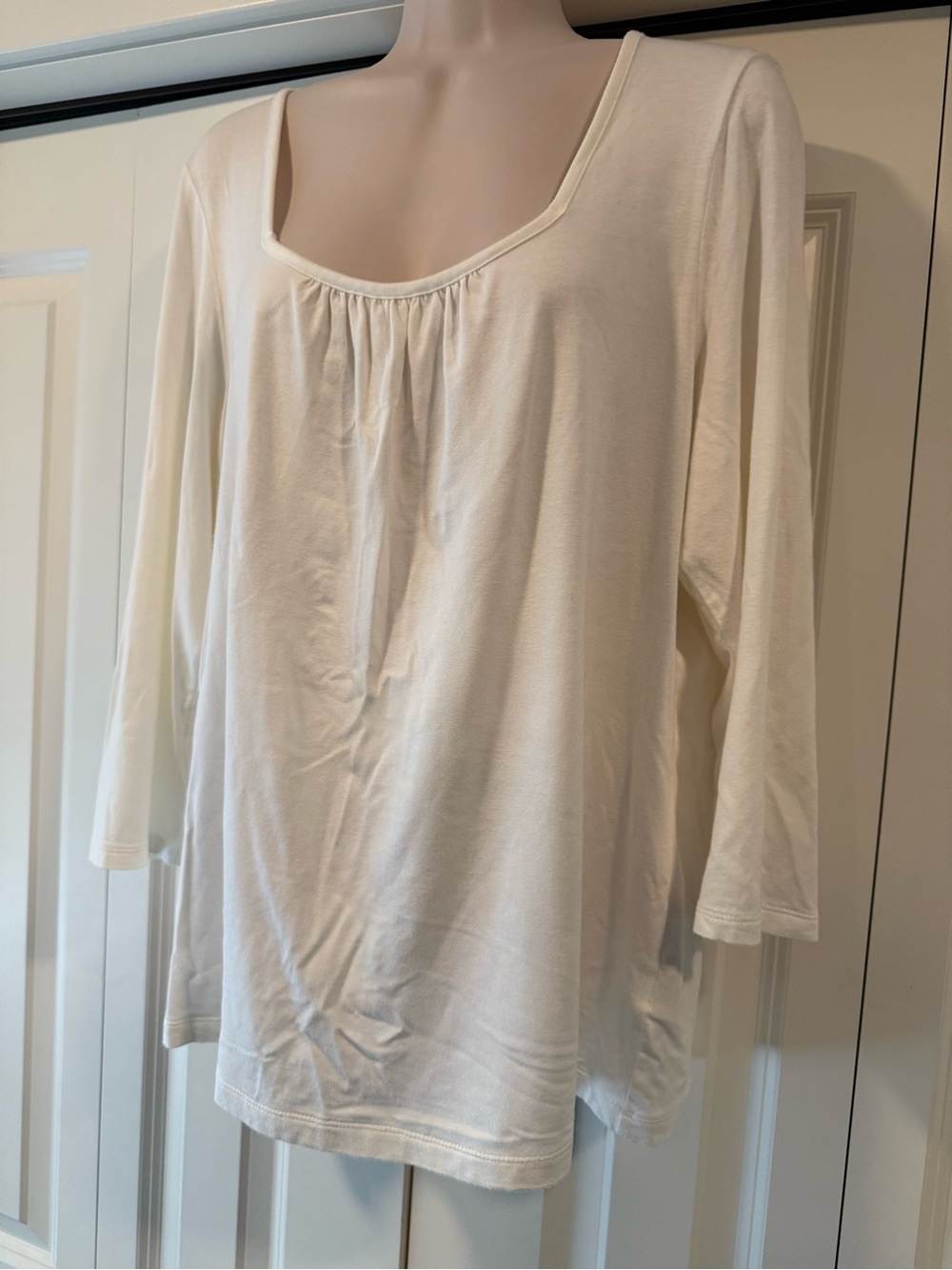 Liz Claiborne ivory cream gathered neckline 3/4 sleeve blouse top shirt xl